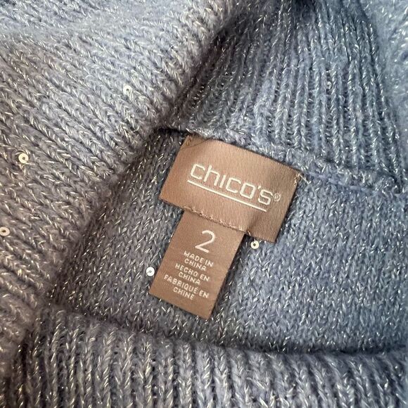 Chico's Gray Fold-Over Cowl Neck Sequined Pullover Sweater Size Large - Picture 7 of 11